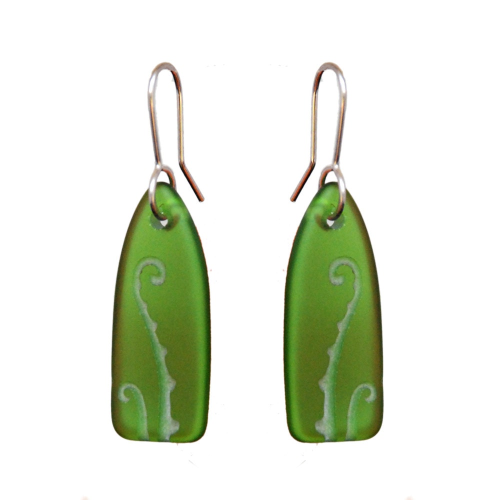 Recycled Glass Fern Frond Earrings