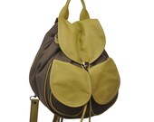 Backpack-Shoulder bag,Ossa  in  linen-cotton canvas ,with vegetable green leather details, MADE TO ORDER