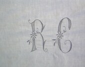 RC monogram piece of an old cotton sheet, open work, french embroidery,