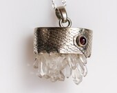 Natural Quartz Crystal Cluster Point Druzy Garnet Stone Silver Pendant