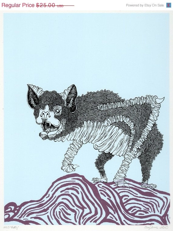 SUMMER FUN SALE Bat Illustration Screenprint 11x14