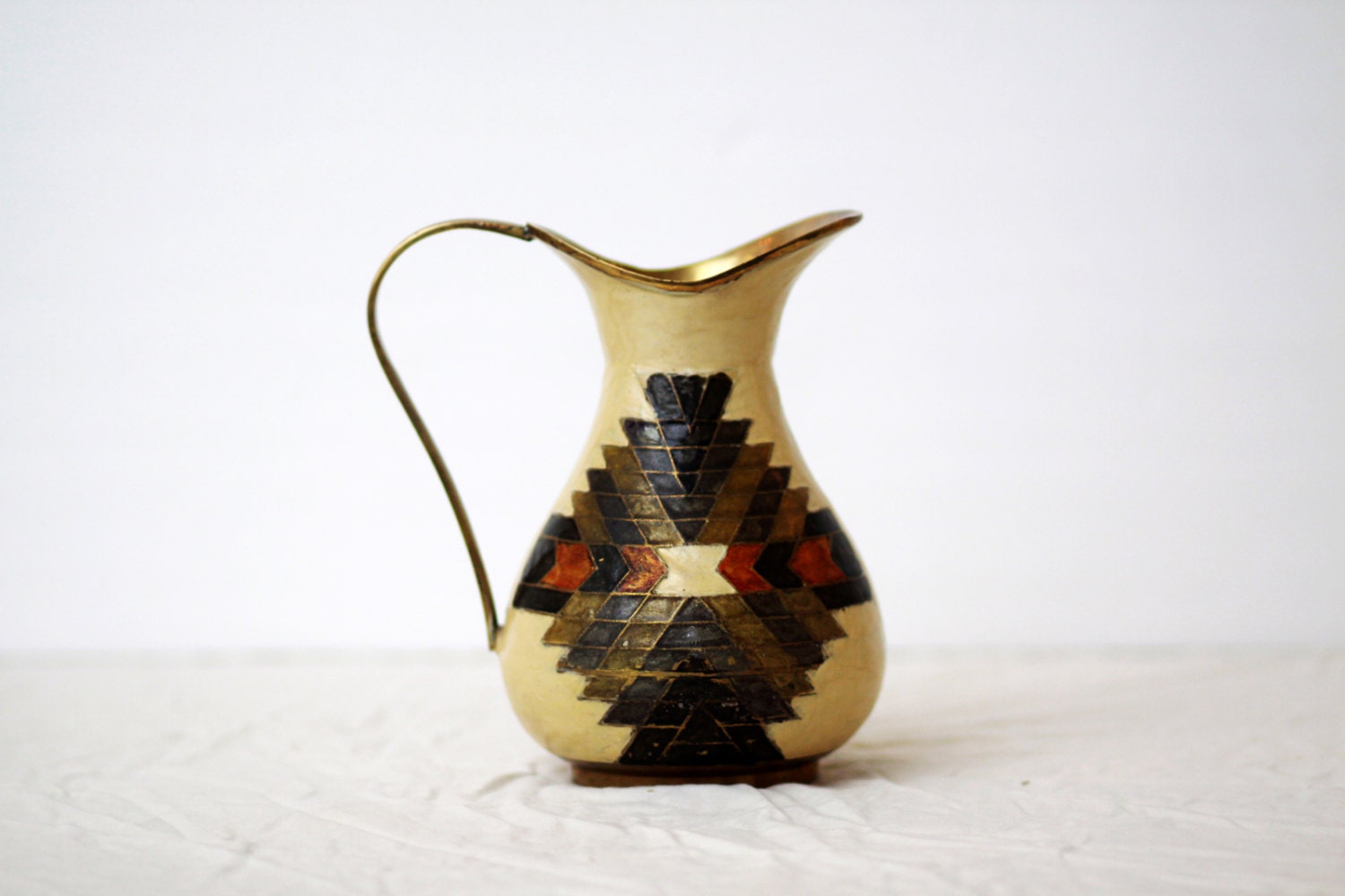 Southwest Brass Vase . Spring Plant Pitcher . Home Decor Housewares . Mexican Native American . Chevron Arrowhead . Southwestern