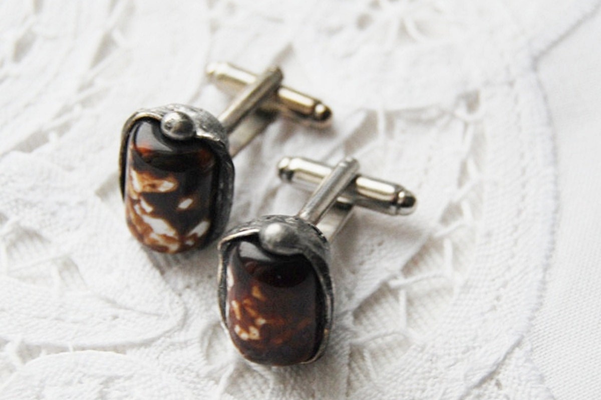 Father's Day Gift for him Agate stone cufflinks cuff links unisex woman and men Retro vintage
