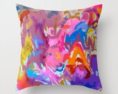 Bright Abstract Colorful Pillow Cover with beautiful tones of magenta, hot pink, orange, bright blue, yellow. Art Pillow. Neon, Funky, Color