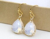 Sicily. Moonstone Violet Opal Teardrop Earrings Gold Fancy Setting