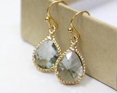 Sicily. Dove Gray Glass Stone Teardrop Earrings Gold