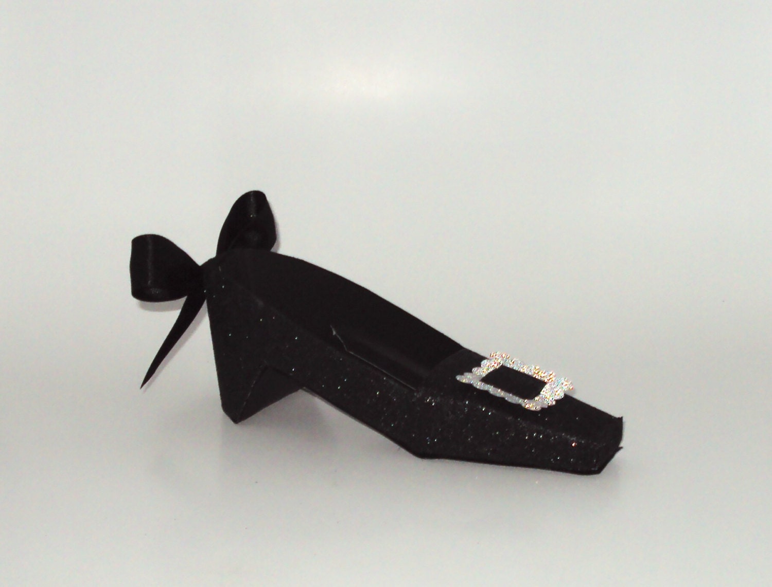 Paper Shoe Wizard of Oz Black Glitter Wicked Witch Shoe Square Toe Low Heel Gift Box Favor Box