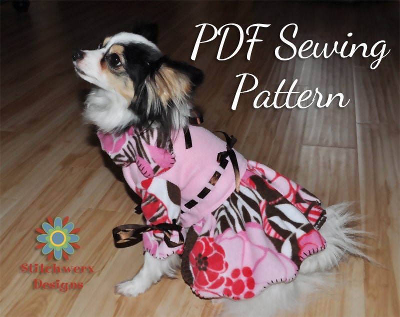 Dog Dress PDF Sewing Pattern -  Small Dog Fleece Dress pattern S208- 5 Sizes, 2 Styles Included