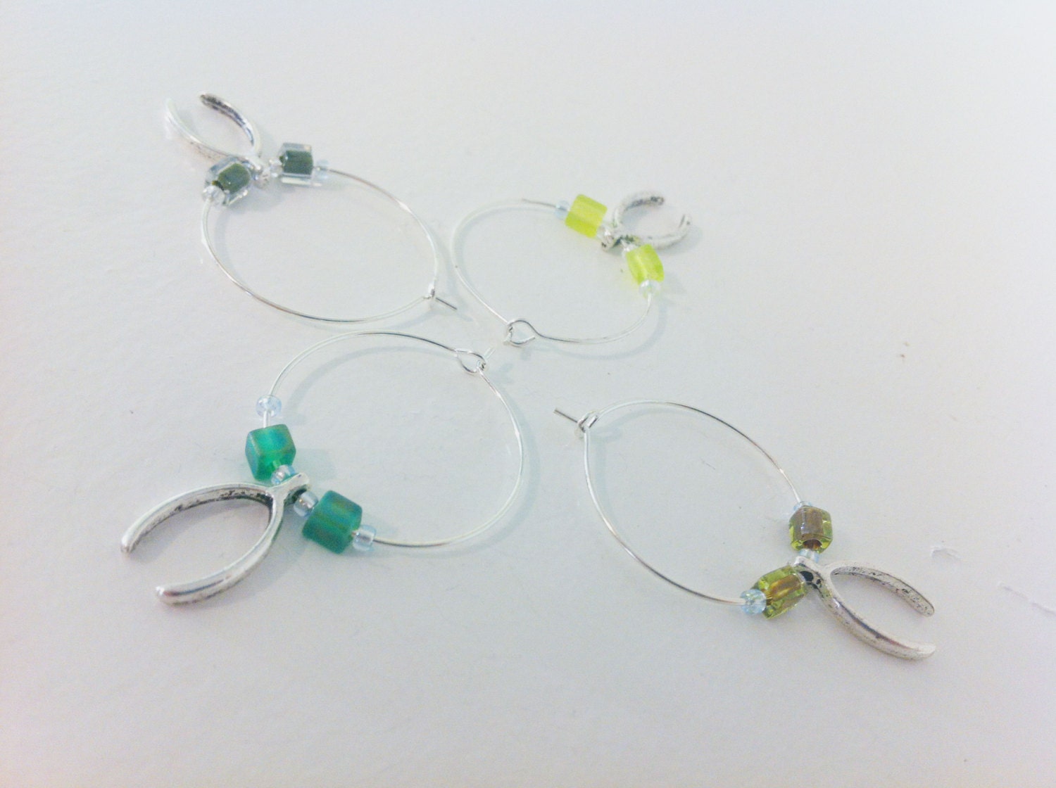 Green Wish Bone Wine Glass Charms