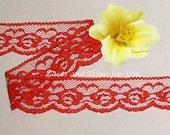 12 Yards Red Scalloped Roses Lace Trim 1-1/4 inch wide Fabric Trim M93B