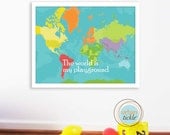 World Map Art for Kids, Print  for Nursery -World Playground -11X14 Inches, Birthday Gift, Baby Gift