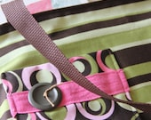 Pink, Green, and Brown Library Bag- Multiple Pockets- Reversible
