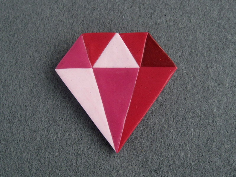 Pink Diamond Gem Brooch - Polymer Clay