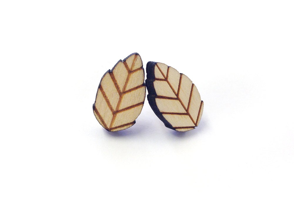 Wooden Leaf Stud Earrings