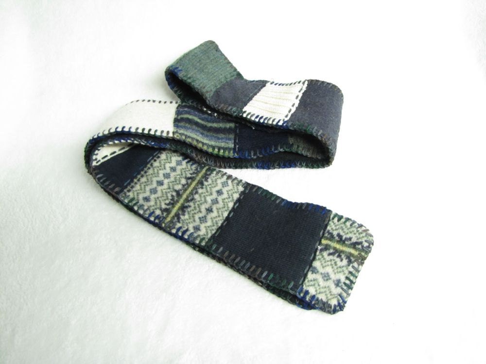 Recycled Wool Sweater Scarf Made from Felted Sweaters, Fleece Backing and blanket stitched edges - 7