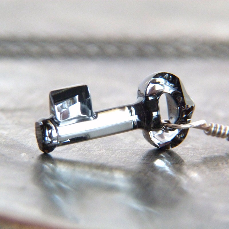 Crystal Key Necklace - Key To Open The Forest - Silver Night Swarovski Crystal Pendant Necklace