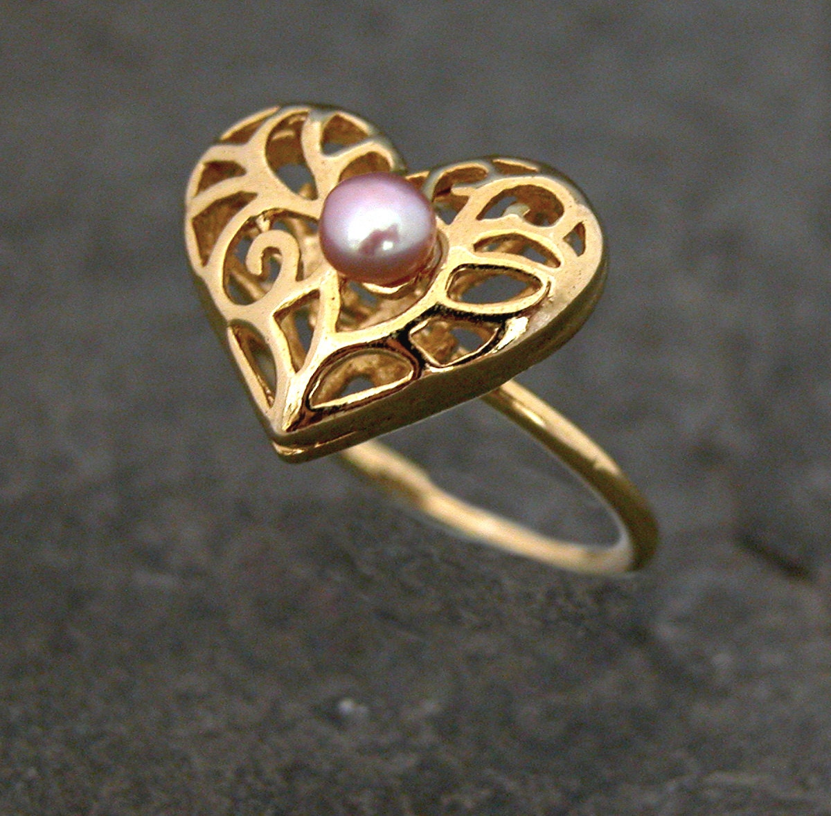 Wedding Ring, Gold Heart Ring, Heart Jewelry, Girlfriend Gift, Mother's Day Gift, Promise Ring, Gold Pearl RingPearl Ring
