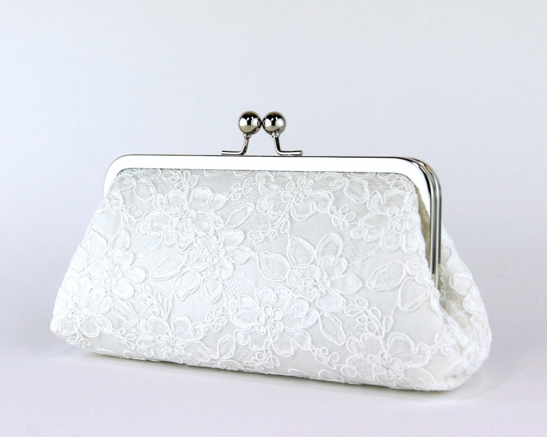 EllenVintage Alencon Lace  Silk Clutch in Ivory,  wedding clutch, wedding bag, Bridal clutch