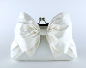 EllenVintage Silk Bow Clutch in Ivory or White, Wedding clutch, Wedding bag, Bridal clutch, Wedding purse, Bridesmaid clutch