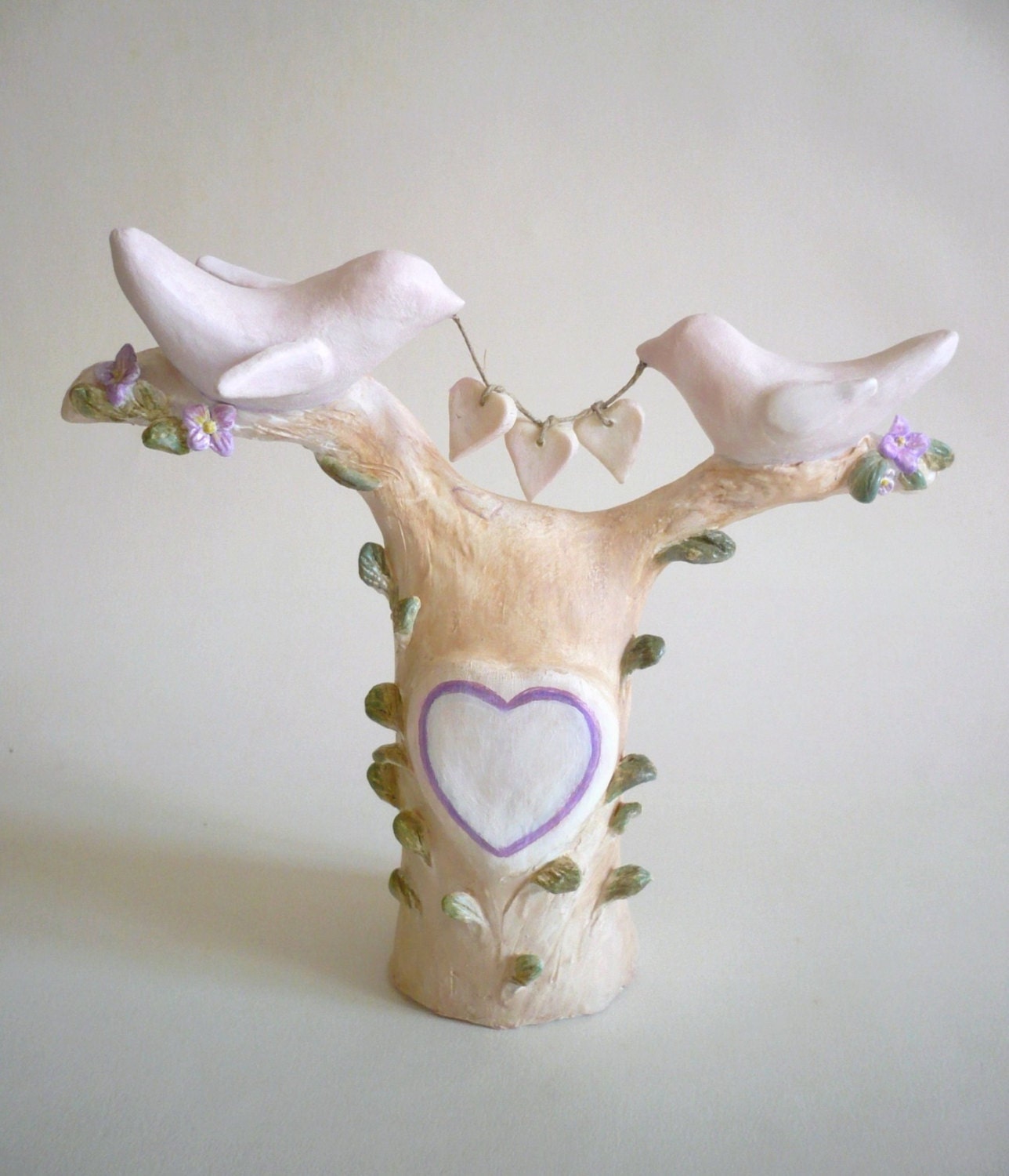 Ready to Ship - Wedding Cake Topper Love Birds on a Tree - Handmade by oenopia
