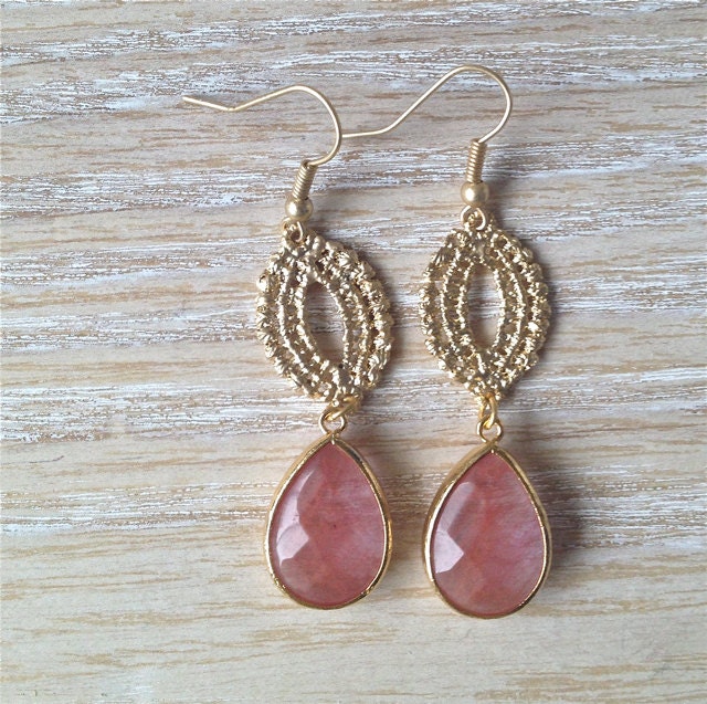 Strawberry Quartz Stone Drop Earrings