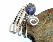 Blue Iolite Gemstone Ring Sterling Silver Adjustable Reversible earthegy