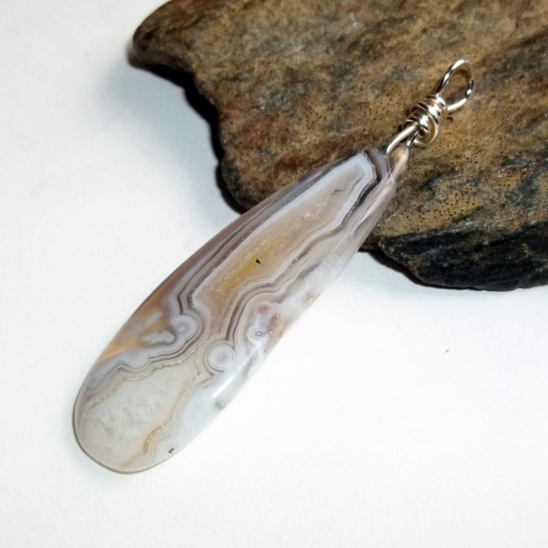 Botswana Agate  Pendant Sterling Silver Wire Wrapped Gemstone earthegy