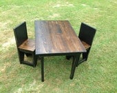 Child's table and two chair set - antique black with dark walnut stain