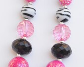Black Hot Pink Zebra Minnie Mouse Girls Chunky Necklace