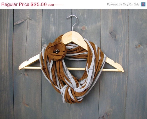 SPRING CLEARANCE Super Thick Soft Gray & Light Brown Jersey Infinity Scarf/Necklace