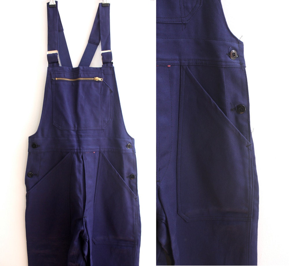 Vintage 1970s 1980s Blue Workwear Overalls Dungarees Size S-M