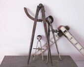 20% OFF SALE Vintage Industrial Drafting Calipers or Measuring Tools, Dietzgen, Lutz., Set of Three