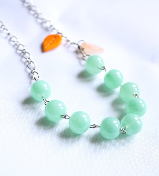 Queeney (Mint Green Ceramic Stone Beads with Orange and Pastel Orange Ceramic leaves)