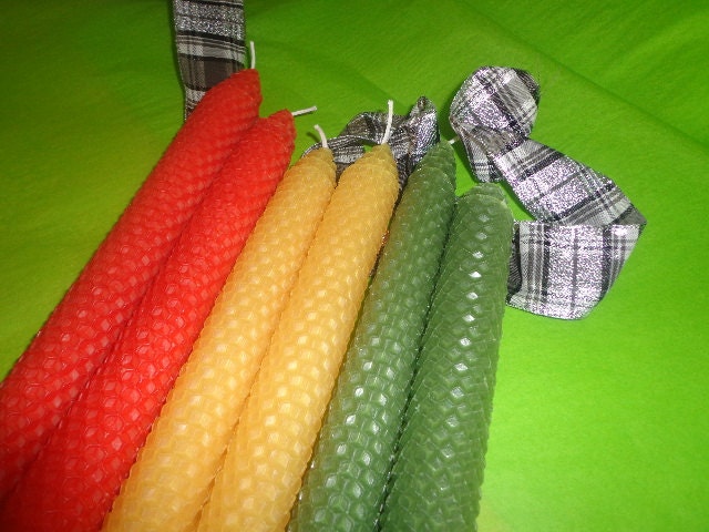 Orange, Yellow, and Sage Green Beeswax Candles