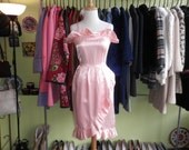 Peaches and Cream satin ruffle  Dress vintage 70s 80s peach pink disco barbie dream dress size 6 Medium