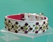 Electric Blue or Fuchsia Single Layer White leather Dog Collar