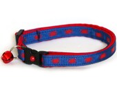 Crabby Cat Collar - Red Crabs on Blue  - Large Cat Collar
