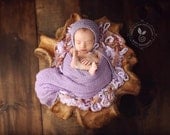 newborn knitted bonnet - photography prop - lavender, violet, purple