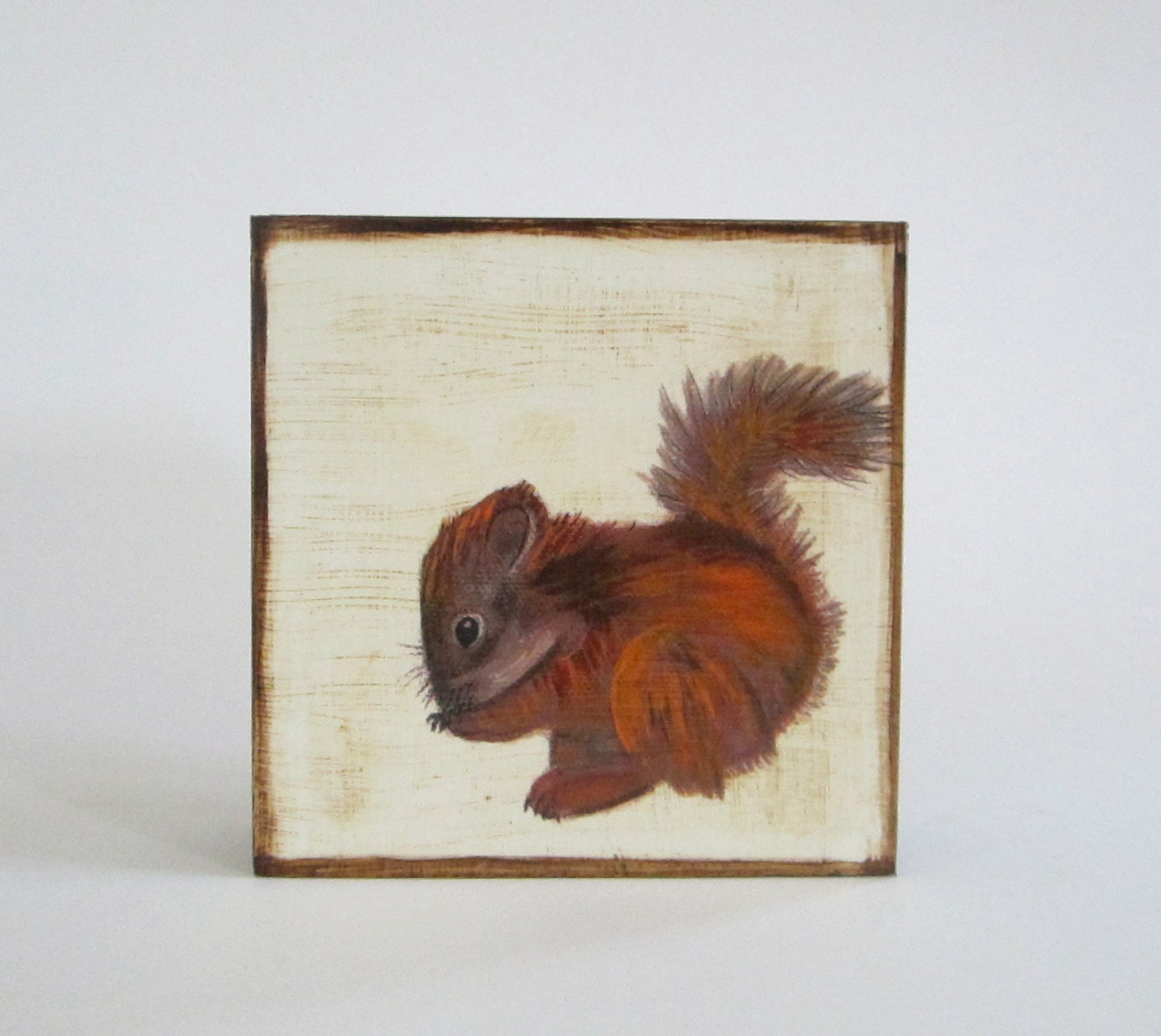 Squirrel Art l  5x5 art block Baby Decor Nursery Wall decor Children animal brown white redtilestudio