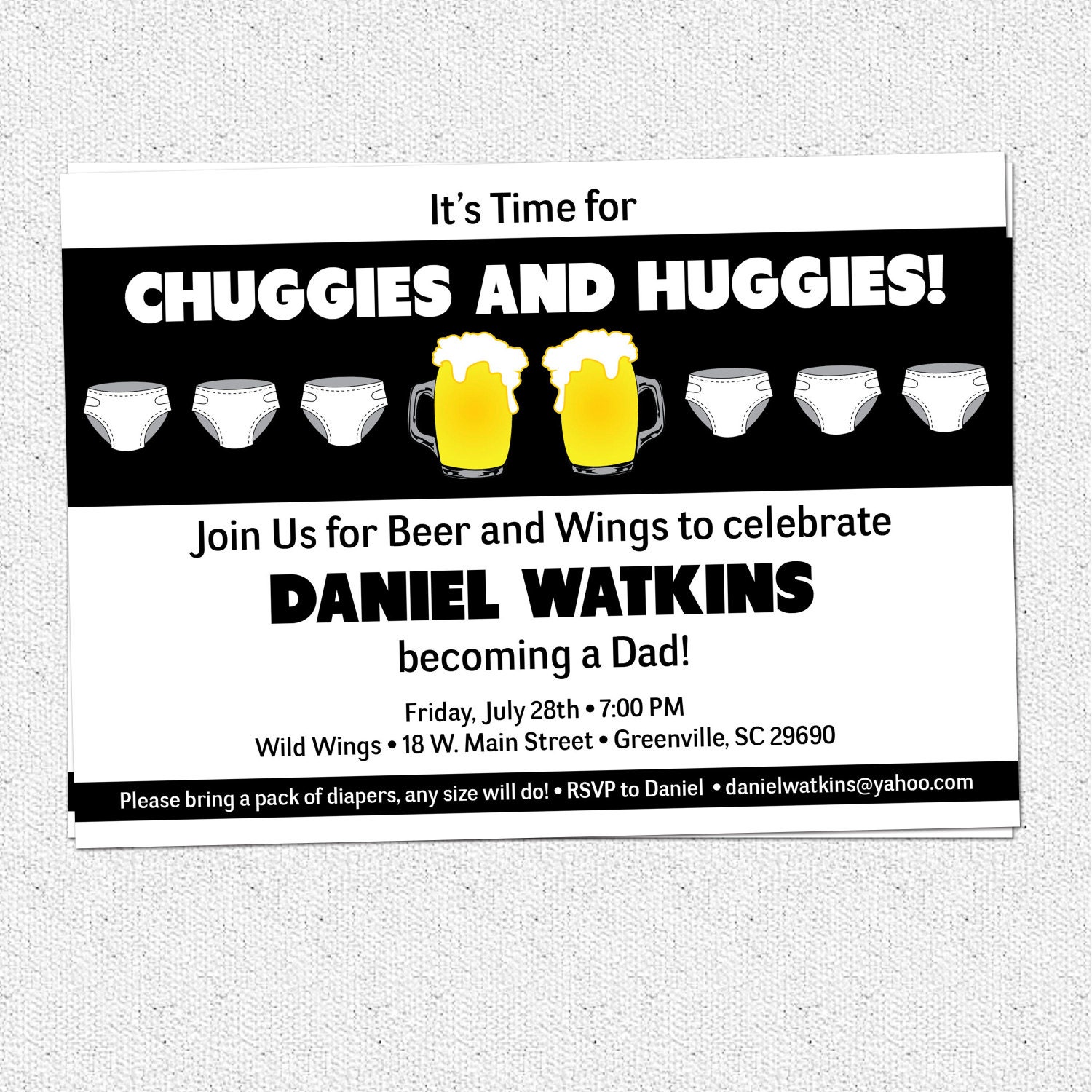 Chuggies and Huggies, Beer and Diaper Party Invitation, Babies, for Men, Baby Shower, DIY Digital file