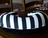 Black White Stripes with Black Minky Dot  Boppy Cover READY TO SHIP