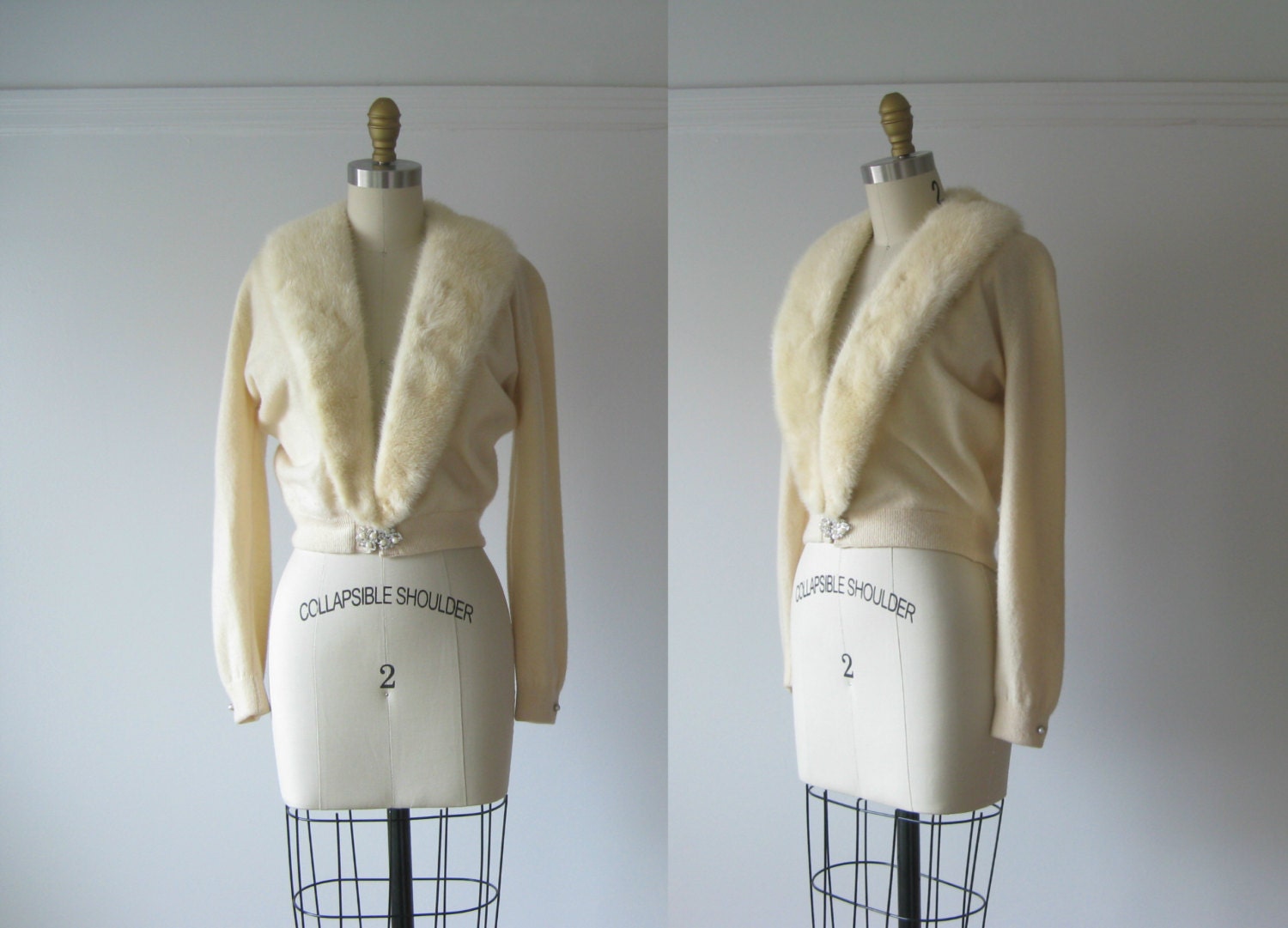 vintage fur trim cashmere sweater