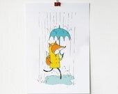 A4 Fox in the Rain Print