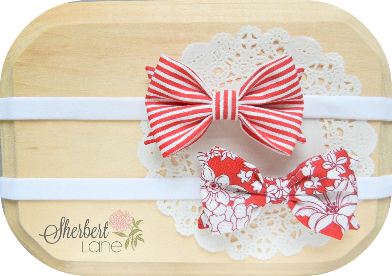 PICK 1 - 4th of July Headband or Hair Clip - Red and White Striped or Floral Fabric Bow