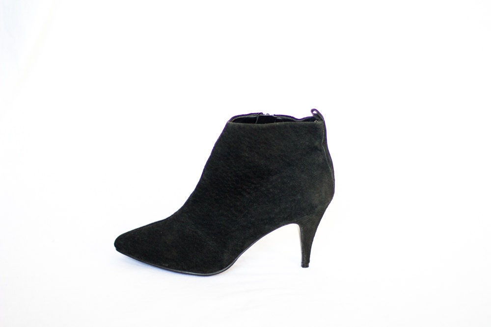 women's black kitten heel suede leather boots 8