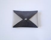 Leather Business Card Case or Wallet - Deep Pewter and Light Grey Colorblock