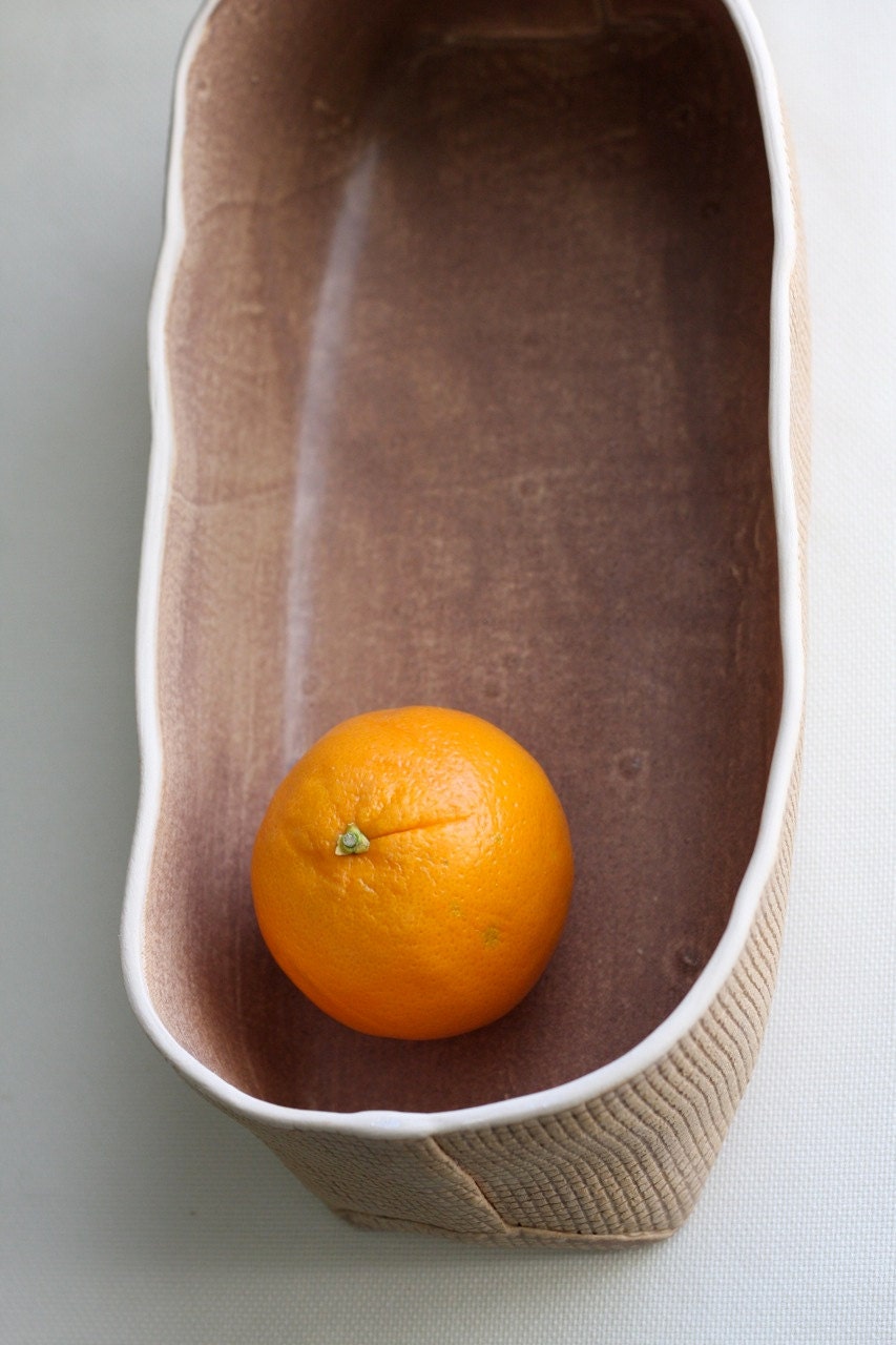 Large Burlap Brown Fruit Bowl - Handmade ceramic burlap pot
