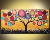 Abstract Painting Tree acrylic on canvas red ochre 48 x 24