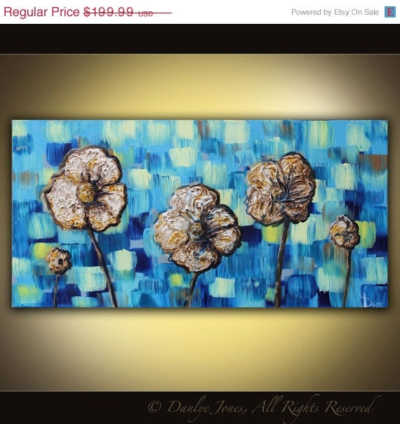 Original painting on canvas modern abstract flowers landscape acrylic 36"x18" huge