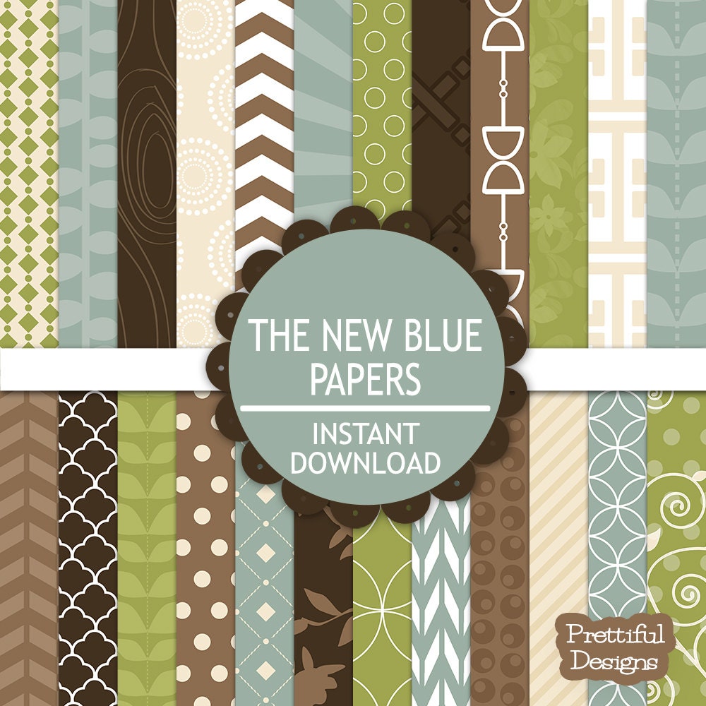 50% Off Sale Digital Scrapbooking Baby Boy Printable Paper Pack Instant Download The New Blue (551)